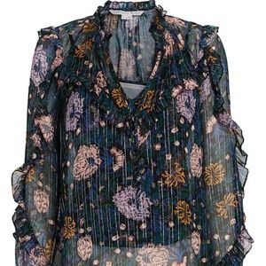 Veronica Beard Abra Lurex Floral Blouse - Size 2